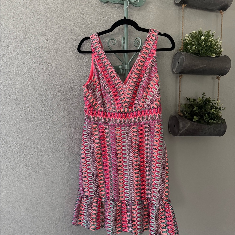 Donna Morgan Vibrant Pink and White Mini Dress size 10